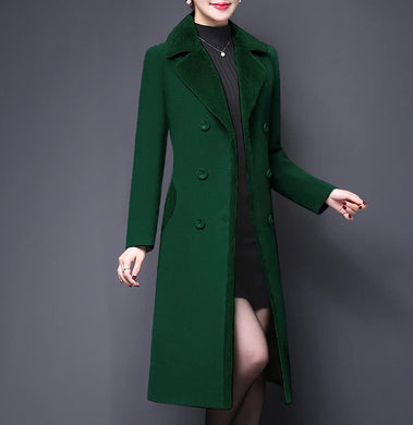 Dark Green Double-Breasted Wool Blend Pea Coat Jacke