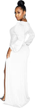 Load image into Gallery viewer, Classy White Ruched Deep V-Neck Long Sleeve Split Maxi Dress