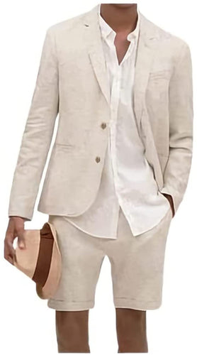 Summer Beach Beige Blazer Short Pants 2 Pieces Men's Suit