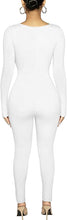 Load image into Gallery viewer, Glamorous White Plunge V-Neck Bodycon Long Sleeve Jumpsuit