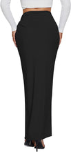 Load image into Gallery viewer, High Waist Black Ruched Maxi Skirt w/Slit
