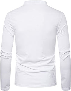Men's White Casual Long Sleeve Henley Shirt