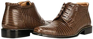 Men's Brown Leather Lizard Style Lace Up Ankle Dress Boots