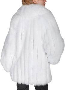 Faux Fur White Oversized Women's Long Sleeve Coat