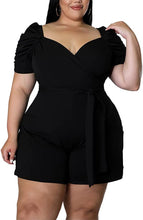 Load image into Gallery viewer, Plus Size Black Puff Sleeve Off Shoulder Jumpsuit