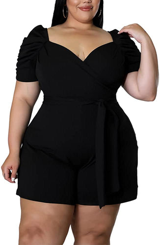 Plus Size Black Puff Sleeve Off Shoulder Jumpsuit