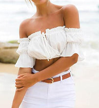 Load image into Gallery viewer, White Ruffled Off Shoulder Crop Top