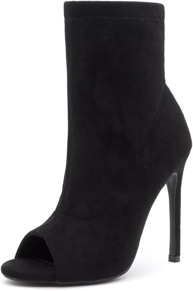 Stylish Black Peep Toe Heeled Fashion Ankle Boots