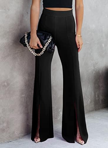 Chic Black High Waist Flare Slit Pants