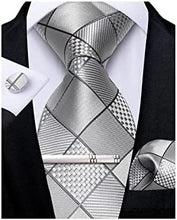 Load image into Gallery viewer, Men&#39;s High Quality Jacquard Silk Sage Green Cufflink Tie Clip Set