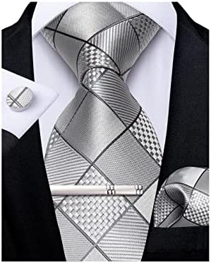 Men's High Quality Jacquard Silk Grey Cufflink Tie Clip Set