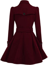Load image into Gallery viewer, Margarette Wine Red Wool Swing Double Breasted Pea Coat