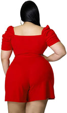 Load image into Gallery viewer, Plus Size Red Puff Sleeve Off Shoulder Jumpsuit