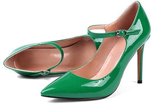 Pointy Toe Patent Green Print Ankle Strap Stiletto Shoes