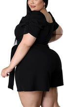 Load image into Gallery viewer, Plus Size Black Puff Sleeve Off Shoulder Jumpsuit