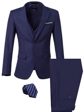 Barcello Navy Blue 3pc Men's Blazer Tie Pants Suit Set