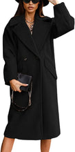 Load image into Gallery viewer, Winter Warm Black Notch Lapel Double Breasted Long Pea Coat