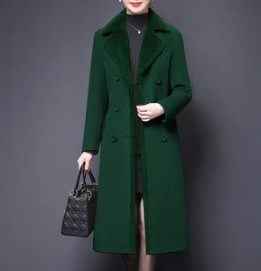 Dark Green Double-Breasted Wool Blend Pea Coat Jacke