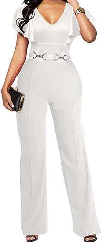 In Style White Bodycon Short Ruffle Sleeve Jumpsuit