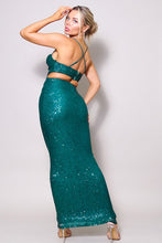 Load image into Gallery viewer, Emryst Hunter Sequin Side-To-Back Cutout Zipper Back Maxi Dress