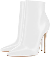 Load image into Gallery viewer, White Leather Zipper Stiletto Heel Boots