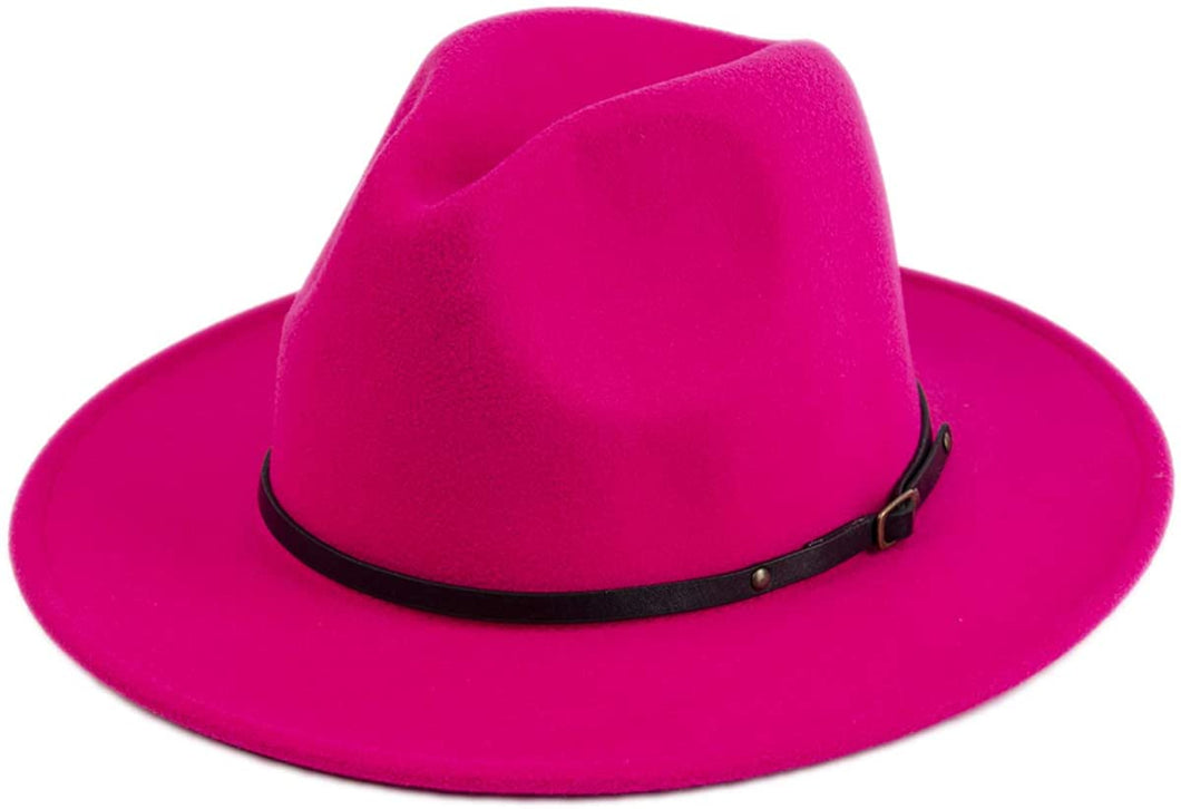 Classic Wide Brim Rose Floppy Panama Hat with Belt Buckle