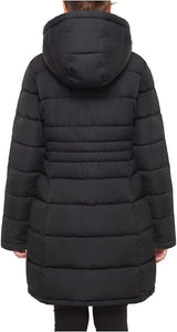 Winter Black Faux Fur Lined Hood Long Puffer Jacket