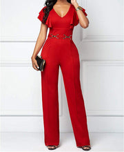 Load image into Gallery viewer, In Style Red Bodycon Short Ruffle Sleeve Jumpsuit