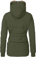 Load image into Gallery viewer, Women&#39;s Army Green Faux Fur Hooded Puffer Parka Overcoat