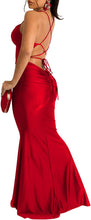 Load image into Gallery viewer, Open Back Red Bodycon Mermaid Maxi Dress