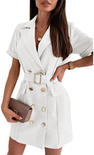 Load image into Gallery viewer, Short Sleeve White Loose Fit Belted Blazer Dress