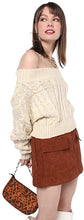 Load image into Gallery viewer, Chunky Cable Knit Beige Off Shoulder Pullover Sweater