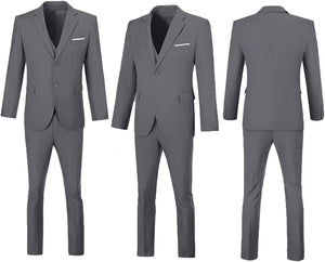 Men's Dark Grey Single Breasted 3pc Formal Dress Suit