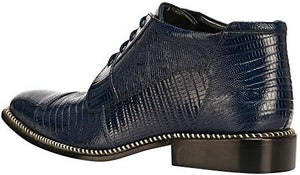 Men's Navy Blue Leather Lizard Style Lace Up Ankle Dress Boots
