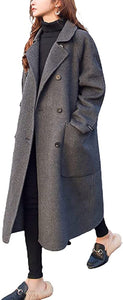 Women's Gray Double Breasted Long Sleeve Winter Trench Coat