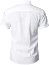 Load image into Gallery viewer, Men&#39;s Light Blue Linen Button Up Short Sleeve Shirt