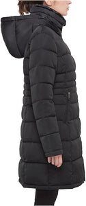 Winter Black Faux Fur Lined Hood Long Puffer Jacket