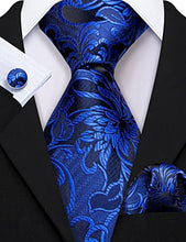 Load image into Gallery viewer, Men&#39;s Gold Print Silk Tie Set w/Handkerchief &amp; Cufflinks