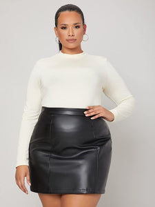 Plus Size Brown Faux Leather Mini Skirt