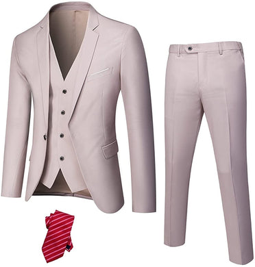 Men's Luxury Tuxedo Style Beige One Button 3-Piece Formal Suit