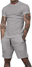Load image into Gallery viewer, Men&#39;s Black Cotton Drawstring Casual Short Sleeve Shorts Set