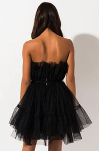 French Tulle Strapless Black High Fashion Strapless Dress
