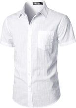 Load image into Gallery viewer, Men&#39;s Pink Linen Button Up Short Sleeve Shirt