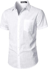 Load image into Gallery viewer, Men&#39;s Beige Linen Button Up Short Sleeve Shirt