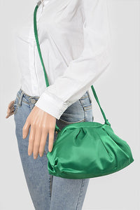 Fashionable Green Satin Embossed Clutch Bag