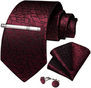 Men's High Quality Jacquard Silk Silver Diamond Cufflink Tie Clip Set