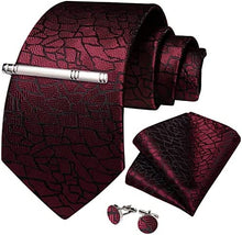 Load image into Gallery viewer, Men&#39;s High Quality Jacquard Silk Purple/Gold Cufflink Tie Clip Set