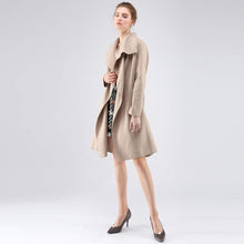 Load image into Gallery viewer, Wide Lapel Sand Open Front Long Sleeve Women&#39;s Trench Coat