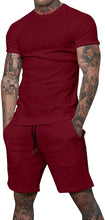 Load image into Gallery viewer, Men&#39;s Black Cotton Drawstring Casual Short Sleeve Shorts Set