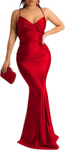 Load image into Gallery viewer, Open Back Red Bodycon Mermaid Maxi Dress